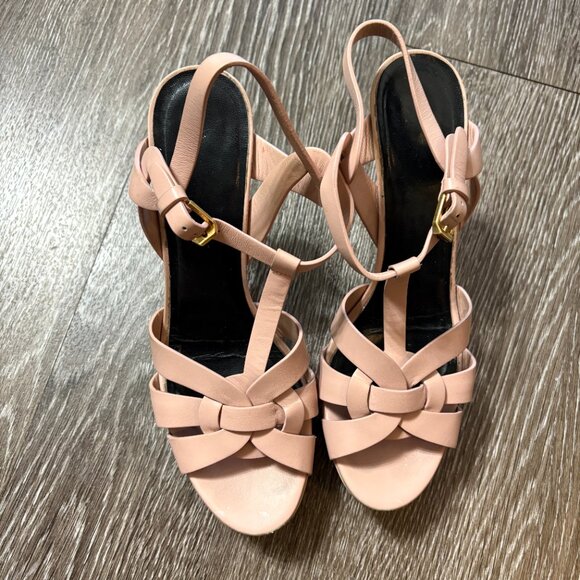 Saint Laurent Tribute Platform Sandals Blush Nude Pink Leather 315490 Size 38.5 - Picture 3 of 12